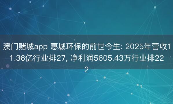 澳门赌城app 惠城环保的前世今生: 2025年营收11.36亿行业排27, 净利润5605.43万行业排22